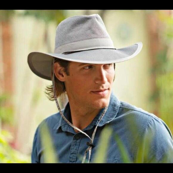 Panama Jack Mesh Khaki Tan Safari Sun Hat 3" Brim Leather Chin Strap SPF Unisex - Picture 9 of 11